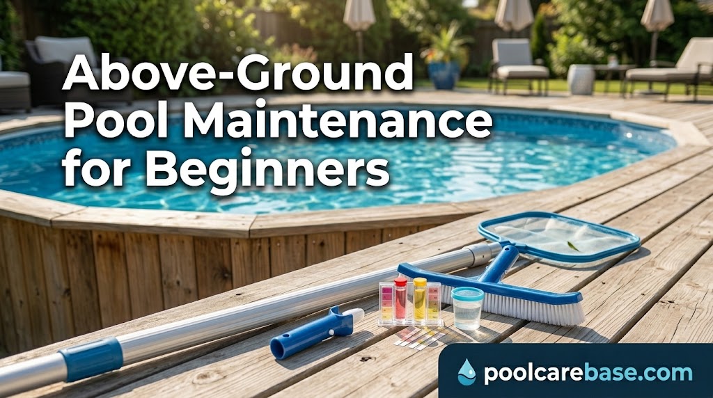 Above-ground swimming pool maintenance for beginners with pool cleaning and filtration equipment